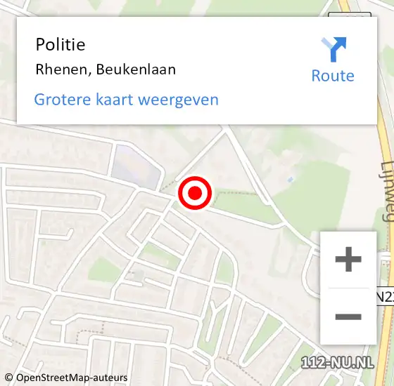 Locatie op kaart van de 112 melding: Politie Rhenen, Beukenlaan op 15 mei 2024 08:28