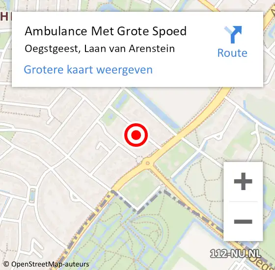 Locatie op kaart van de 112 melding: Ambulance Met Grote Spoed Naar Oegstgeest, Laan van Arenstein op 15 mei 2024 08:30