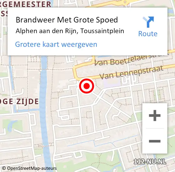 Locatie op kaart van de 112 melding: Brandweer Met Grote Spoed Naar Alphen aan den Rijn, Toussaintplein op 15 mei 2024 08:40