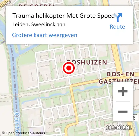 Locatie op kaart van de 112 melding: Trauma helikopter Met Grote Spoed Naar Leiden, Sweelincklaan op 15 mei 2024 08:41