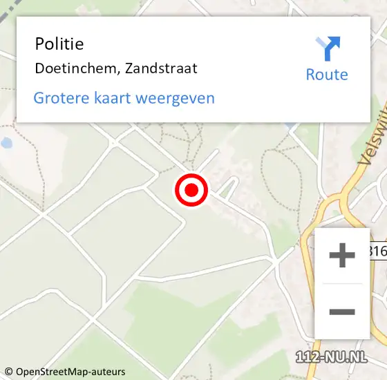 Locatie op kaart van de 112 melding: Politie Doetinchem, Zandstraat op 15 mei 2024 08:44