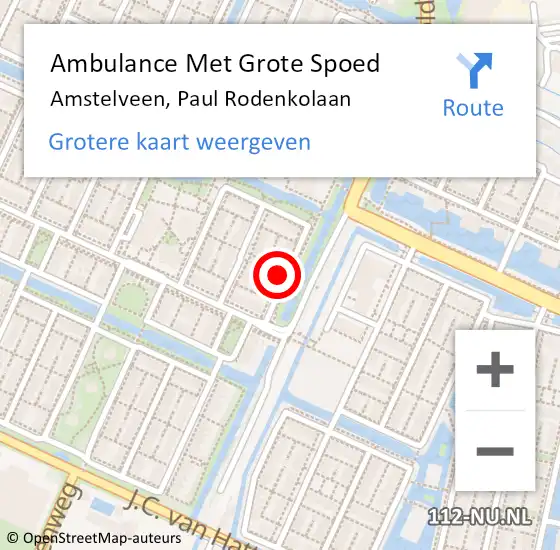 Locatie op kaart van de 112 melding: Ambulance Met Grote Spoed Naar Amstelveen, Paul Rodenkolaan op 15 mei 2024 08:46
