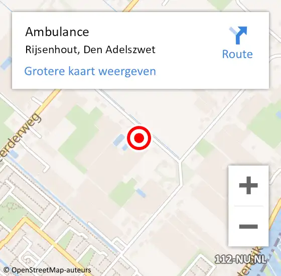Locatie op kaart van de 112 melding: Ambulance Rijsenhout, Den Adelszwet op 15 mei 2024 08:52