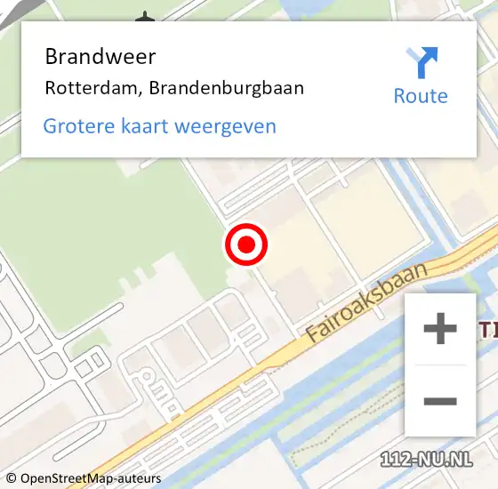 Locatie op kaart van de 112 melding: Brandweer Rotterdam, Brandenburgbaan op 15 mei 2024 08:59