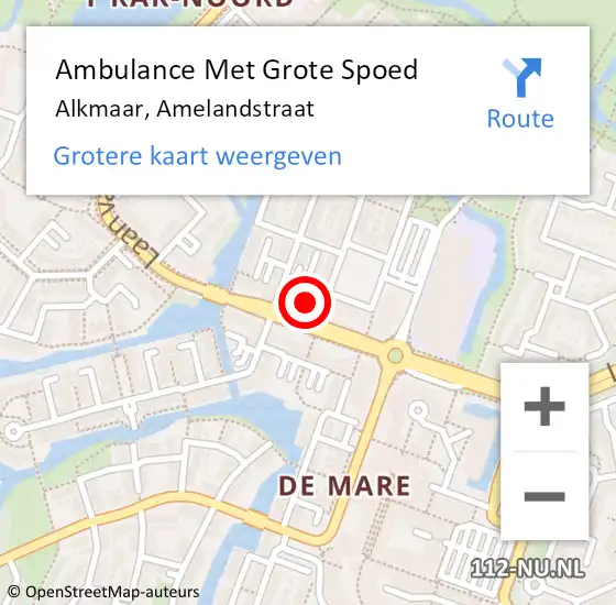 Locatie op kaart van de 112 melding: Ambulance Met Grote Spoed Naar Alkmaar, Amelandstraat op 15 mei 2024 09:02