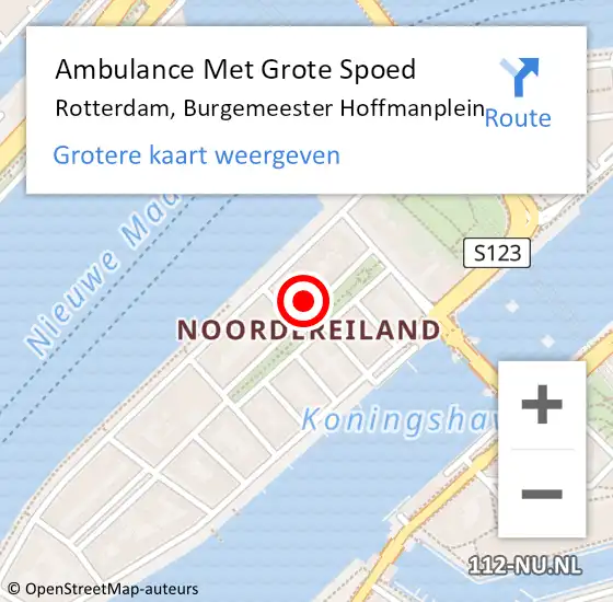 Locatie op kaart van de 112 melding: Ambulance Met Grote Spoed Naar Rotterdam, Burgemeester Hoffmanplein op 15 mei 2024 09:03