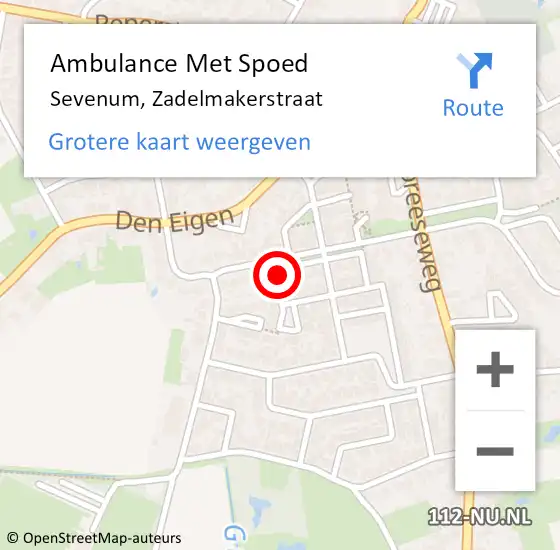 Locatie op kaart van de 112 melding: Ambulance Met Spoed Naar Sevenum, Zadelmakerstraat op 6 oktober 2014 01:14