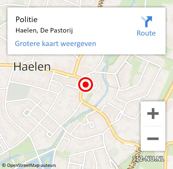 Locatie op kaart van de 112 melding: Politie Haelen, De Pastorij op 15 mei 2024 09:07