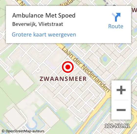 Locatie op kaart van de 112 melding: Ambulance Met Spoed Naar Beverwijk, Vlietstraat op 15 mei 2024 09:08