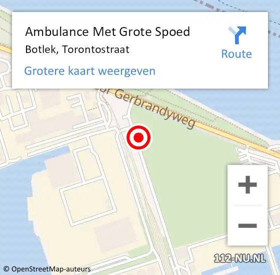 Locatie op kaart van de 112 melding: Ambulance Met Grote Spoed Naar Botlek, Torontostraat op 15 mei 2024 09:14
