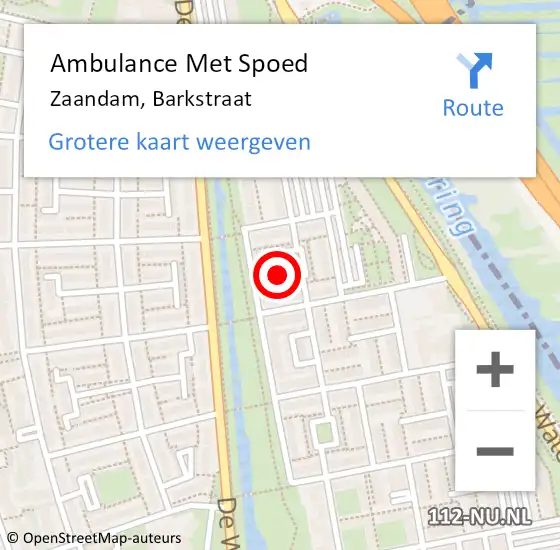 Locatie op kaart van de 112 melding: Ambulance Met Spoed Naar Zaandam, Barkstraat op 15 mei 2024 09:15