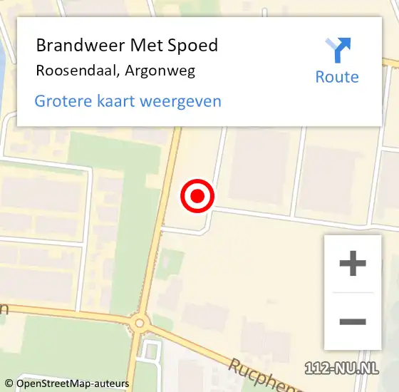 Locatie op kaart van de 112 melding: Brandweer Met Spoed Naar Roosendaal, Argonweg op 15 mei 2024 09:16