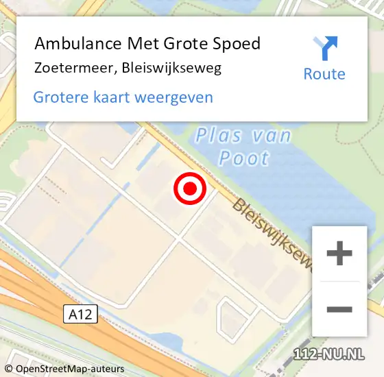 Locatie op kaart van de 112 melding: Ambulance Met Grote Spoed Naar Zoetermeer, Bleiswijkseweg op 15 mei 2024 09:19