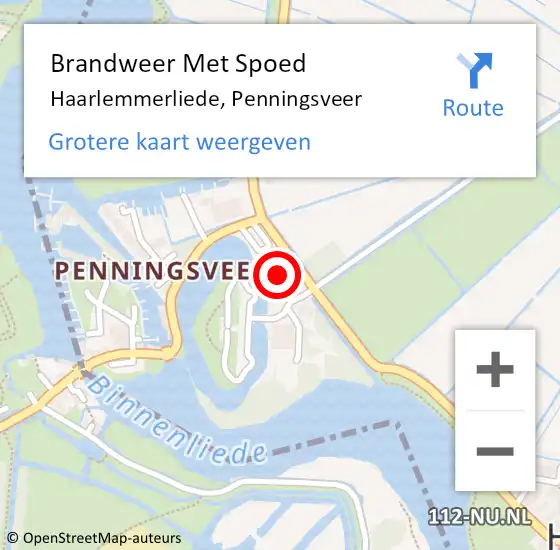 Locatie op kaart van de 112 melding: Brandweer Met Spoed Naar Haarlemmerliede, Penningsveer op 15 mei 2024 09:31