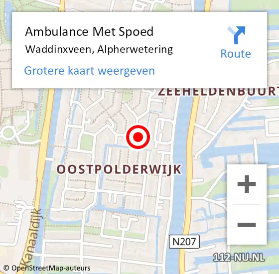 Locatie op kaart van de 112 melding: Ambulance Met Spoed Naar Waddinxveen, Alpherwetering op 15 mei 2024 09:33