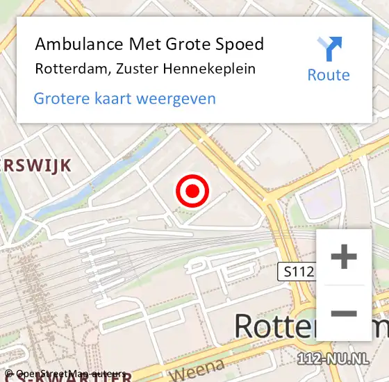 Locatie op kaart van de 112 melding: Ambulance Met Grote Spoed Naar Rotterdam, Zuster Hennekeplein op 15 mei 2024 09:34
