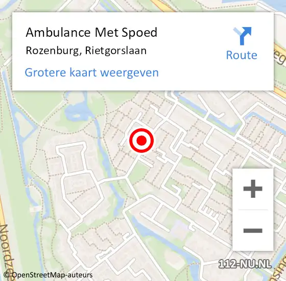 Locatie op kaart van de 112 melding: Ambulance Met Spoed Naar Rozenburg, Rietgorslaan op 15 mei 2024 09:34