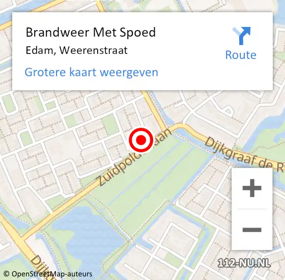 Locatie op kaart van de 112 melding: Brandweer Met Spoed Naar Edam, Weerenstraat op 15 mei 2024 09:48
