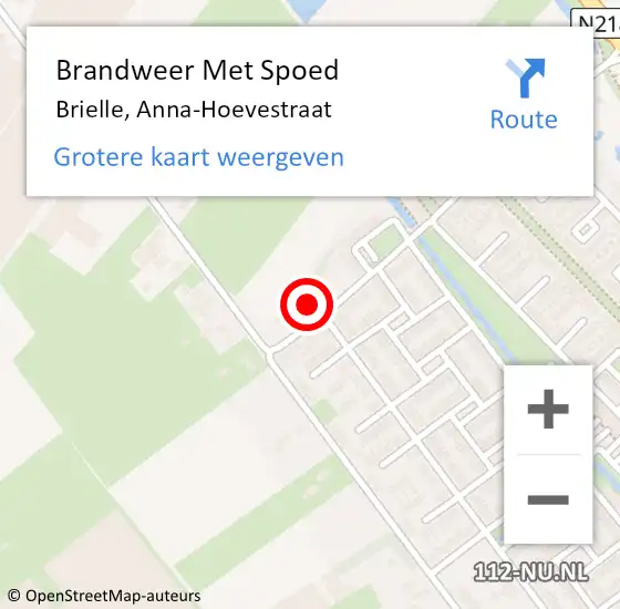 Locatie op kaart van de 112 melding: Brandweer Met Spoed Naar Brielle, Anna-Hoevestraat op 15 mei 2024 09:48