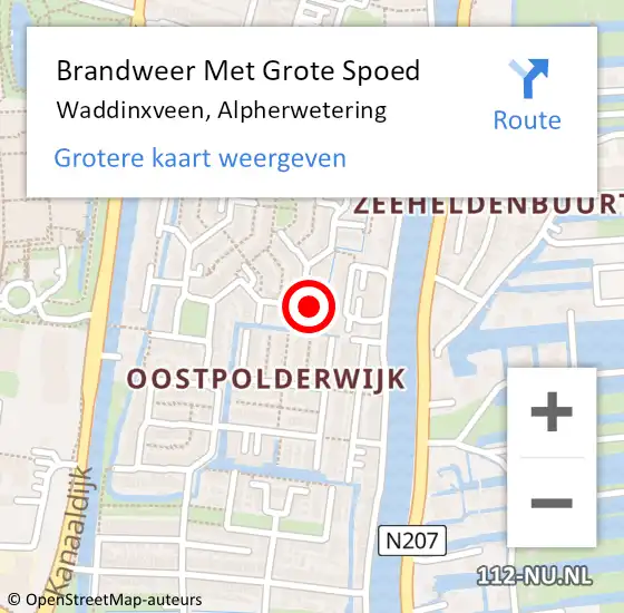 Locatie op kaart van de 112 melding: Brandweer Met Grote Spoed Naar Waddinxveen, Alpherwetering op 15 mei 2024 09:50