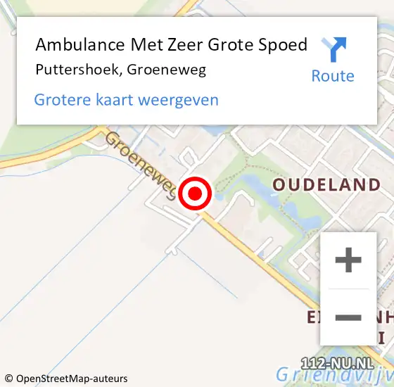 Locatie op kaart van de 112 melding: Ambulance Met Zeer Grote Spoed Naar Puttershoek, Groeneweg op 15 mei 2024 09:50