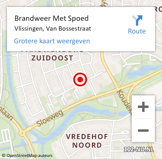 Locatie op kaart van de 112 melding: Brandweer Met Spoed Naar Vlissingen, Van Bossestraat op 15 mei 2024 09:54