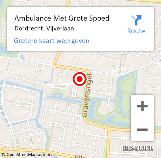 Locatie op kaart van de 112 melding: Ambulance Met Grote Spoed Naar Dordrecht, Vijverlaan op 15 mei 2024 09:55
