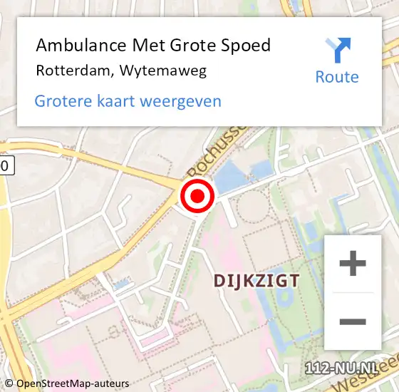 Locatie op kaart van de 112 melding: Ambulance Met Grote Spoed Naar Rotterdam, Wytemaweg op 15 mei 2024 09:57