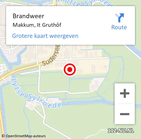 Locatie op kaart van de 112 melding: Brandweer Makkum, It Gruthôf op 15 mei 2024 10:04