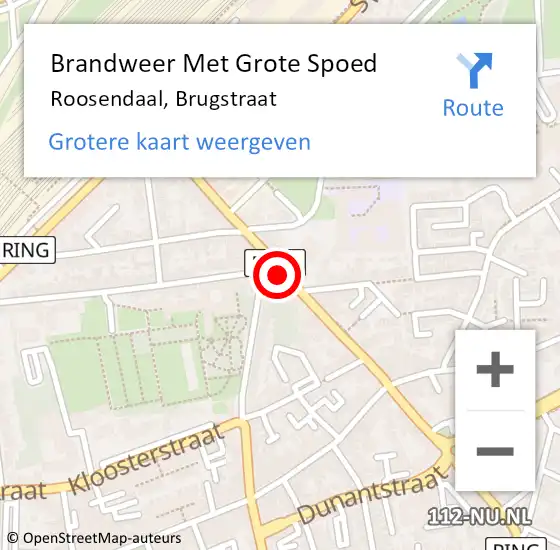 Locatie op kaart van de 112 melding: Brandweer Met Grote Spoed Naar Roosendaal, Brugstraat op 15 mei 2024 10:05