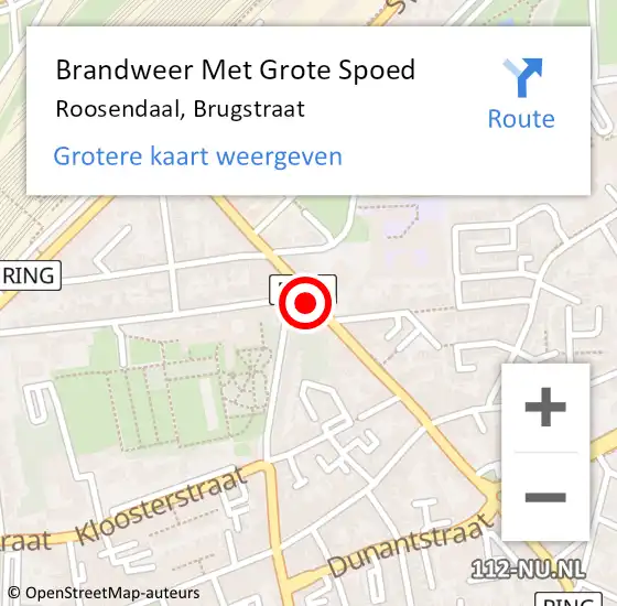 Locatie op kaart van de 112 melding: Brandweer Met Grote Spoed Naar Roosendaal, Brugstraat op 15 mei 2024 10:07