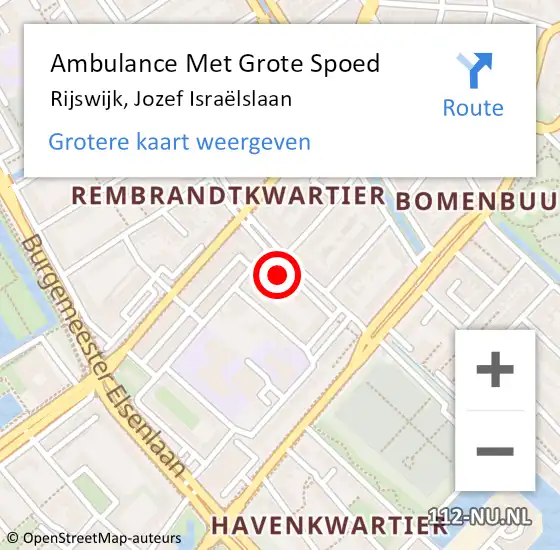 Locatie op kaart van de 112 melding: Ambulance Met Grote Spoed Naar Rijswijk, Jozef Israëlslaan op 15 mei 2024 10:15