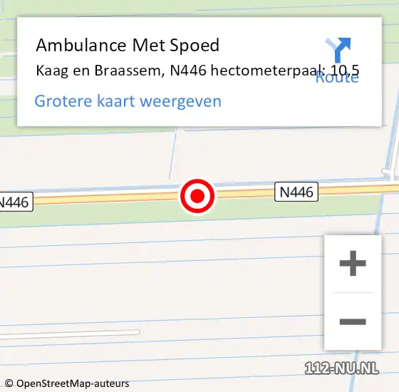 Locatie op kaart van de 112 melding: Ambulance Met Spoed Naar Kaag en Braassem, N446 hectometerpaal: 10,5 op 15 mei 2024 10:27