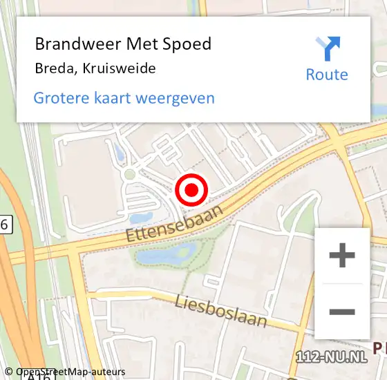 Locatie op kaart van de 112 melding: Brandweer Met Spoed Naar Breda, Kruisweide op 15 mei 2024 10:27