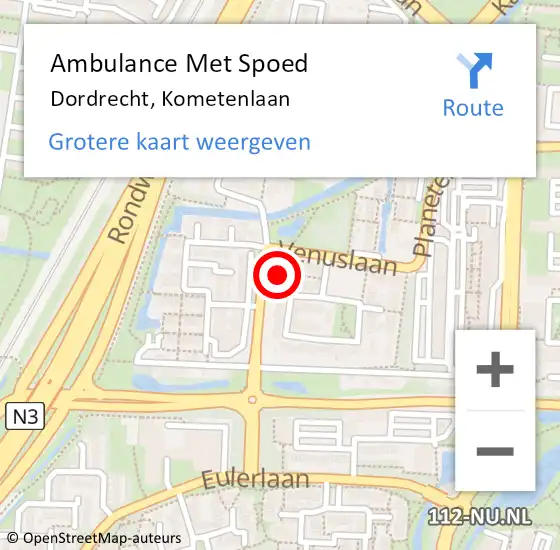 Locatie op kaart van de 112 melding: Ambulance Met Spoed Naar Dordrecht, Kometenlaan op 15 mei 2024 10:41