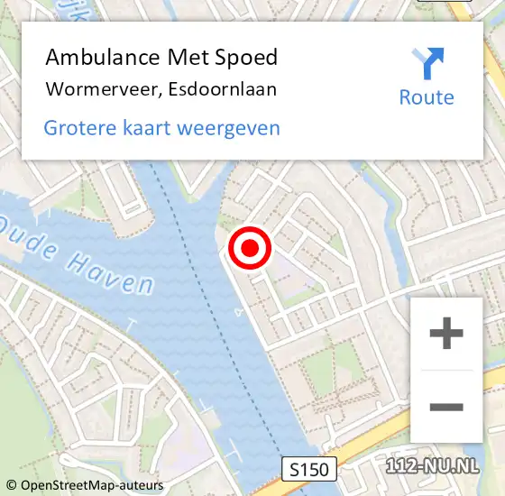 Locatie op kaart van de 112 melding: Ambulance Met Spoed Naar Wormerveer, Esdoornlaan op 15 mei 2024 10:58