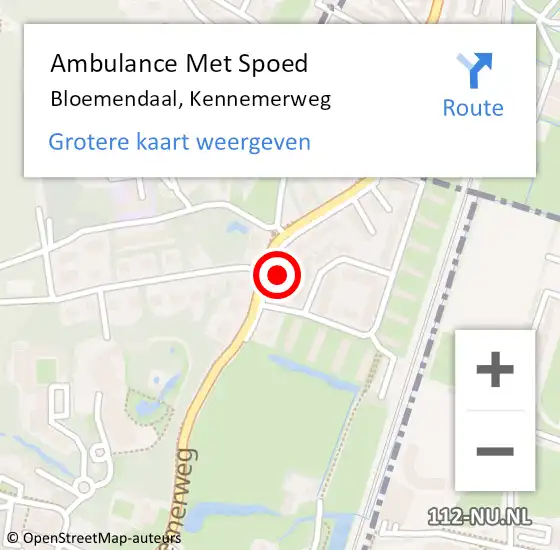 Locatie op kaart van de 112 melding: Ambulance Met Spoed Naar Bloemendaal, Kennemerweg op 15 mei 2024 11:03