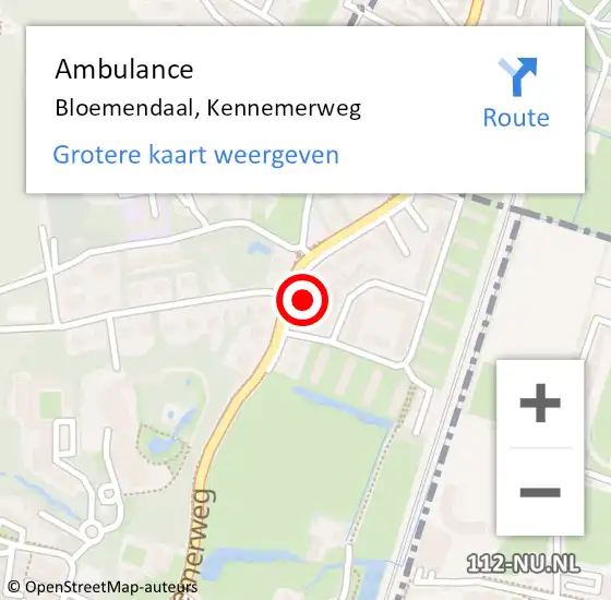 Locatie op kaart van de 112 melding: Ambulance Bloemendaal, Kennemerweg op 15 mei 2024 11:03