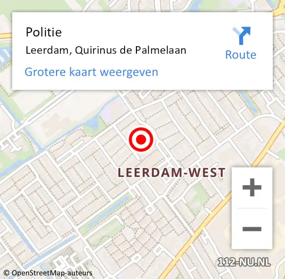 Locatie op kaart van de 112 melding: Politie Leerdam, Quirinus de Palmelaan op 15 mei 2024 11:05
