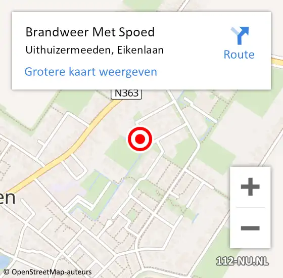 Locatie op kaart van de 112 melding: Brandweer Met Spoed Naar Uithuizermeeden, Eikenlaan op 15 mei 2024 11:06