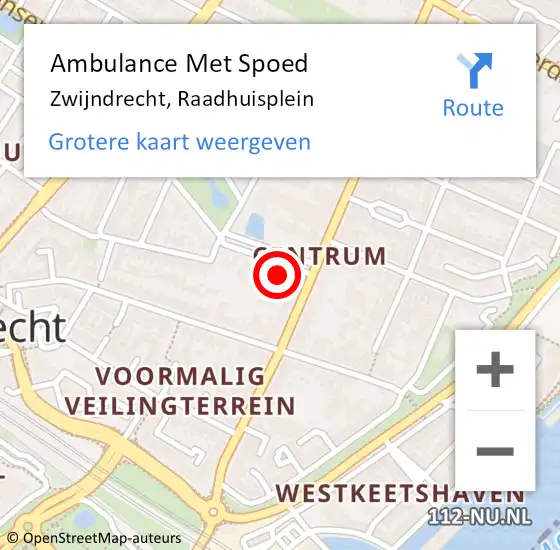 Locatie op kaart van de 112 melding: Ambulance Met Spoed Naar Zwijndrecht, Raadhuisplein op 15 mei 2024 11:06