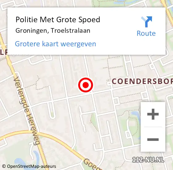 Locatie op kaart van de 112 melding: Politie Met Grote Spoed Naar Groningen, Troelstralaan op 15 mei 2024 11:14
