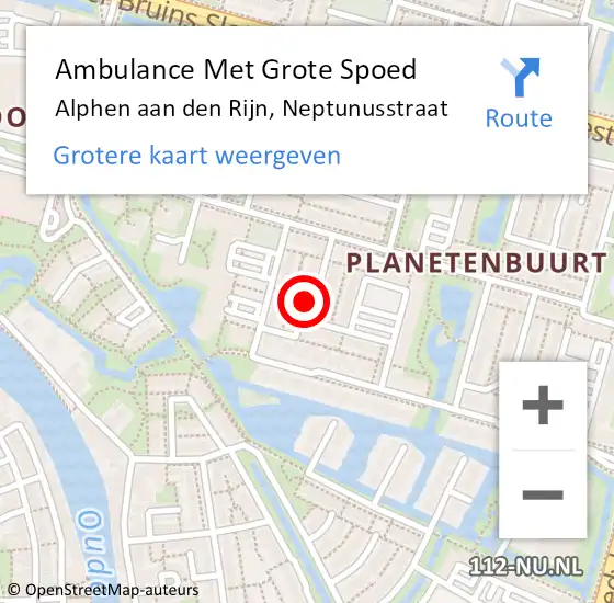 Locatie op kaart van de 112 melding: Ambulance Met Grote Spoed Naar Alphen aan den Rijn, Neptunusstraat op 15 mei 2024 11:15