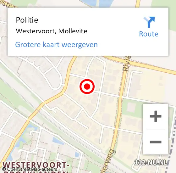 Locatie op kaart van de 112 melding: Politie Westervoort, Mollevite op 15 mei 2024 11:25