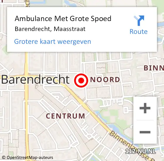 Locatie op kaart van de 112 melding: Ambulance Met Grote Spoed Naar Barendrecht, Maasstraat op 15 mei 2024 11:34