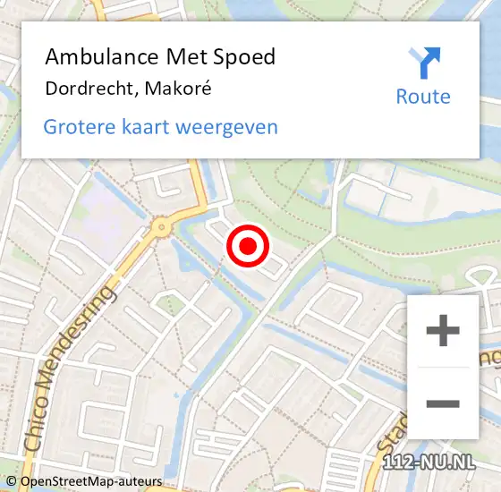 Locatie op kaart van de 112 melding: Ambulance Met Spoed Naar Dordrecht, Makoré op 15 mei 2024 11:38