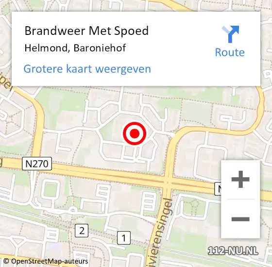 Locatie op kaart van de 112 melding: Brandweer Met Spoed Naar Helmond, Baroniehof op 15 mei 2024 11:39