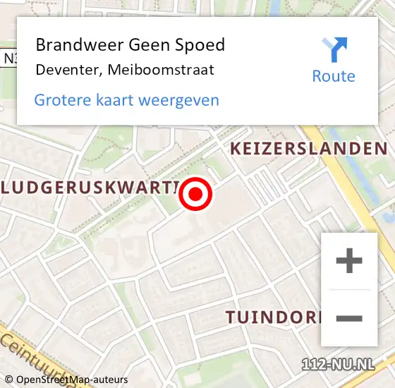 Locatie op kaart van de 112 melding: Brandweer Geen Spoed Naar Deventer, Meiboomstraat op 15 mei 2024 11:39