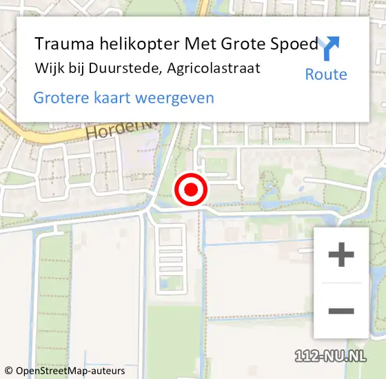 Locatie op kaart van de 112 melding: Trauma helikopter Met Grote Spoed Naar Wijk bij Duurstede, Agricolastraat op 15 mei 2024 11:39