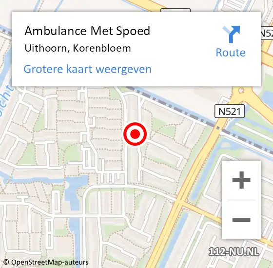 Locatie op kaart van de 112 melding: Ambulance Met Spoed Naar Uithoorn, Korenbloem op 15 mei 2024 11:41
